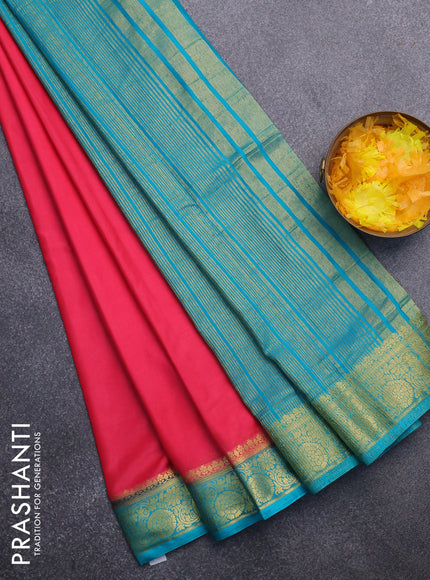 Semi crepe saree pink and teal blue with plain body and zari woven border