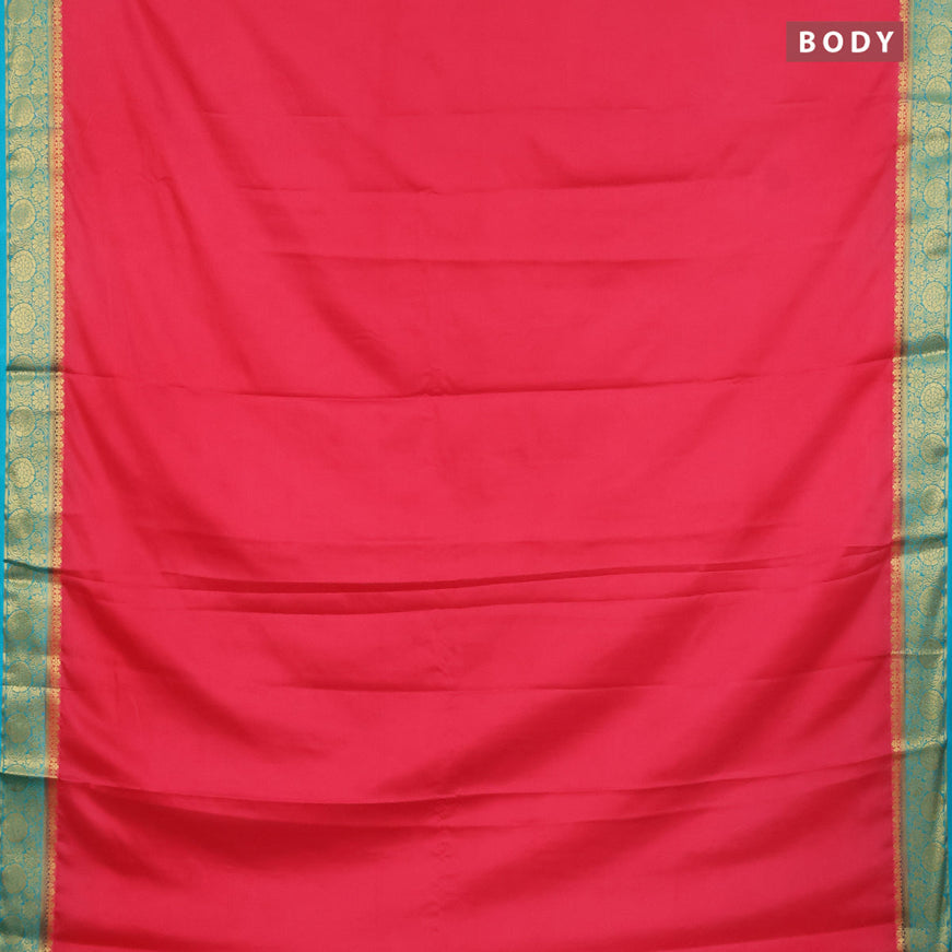 Semi crepe saree pink and teal blue with plain body and zari woven border