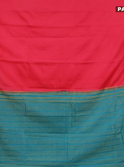 Semi crepe saree pink and teal blue with plain body and zari woven border