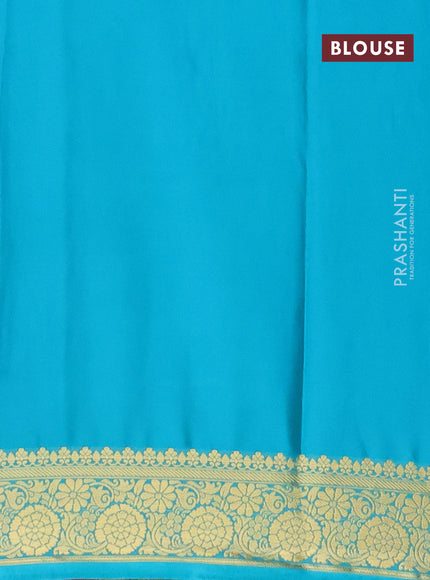 Semi crepe saree pink and teal blue with plain body and zari woven border