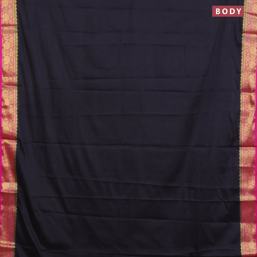 Semi crepe saree black and pink with plain body and zari woven border