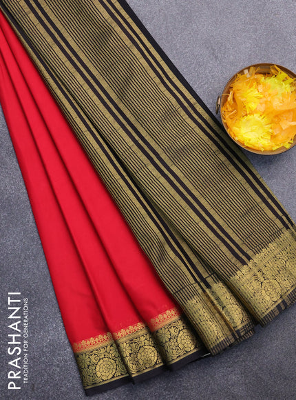 Semi crepe saree red and black with plain body and zari woven border