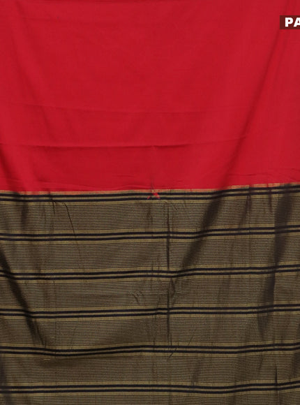 Semi crepe saree red and black with plain body and zari woven border