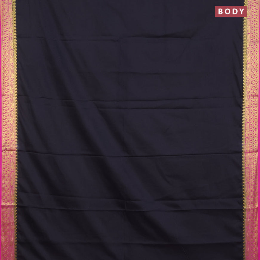 Semi crepe saree black and pink with plain body and zari woven border