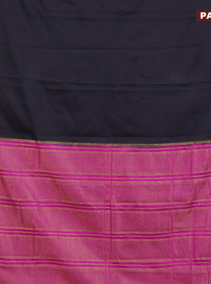 Semi crepe saree black and pink with plain body and zari woven border