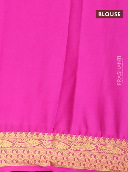 Semi crepe saree black and pink with plain body and zari woven border