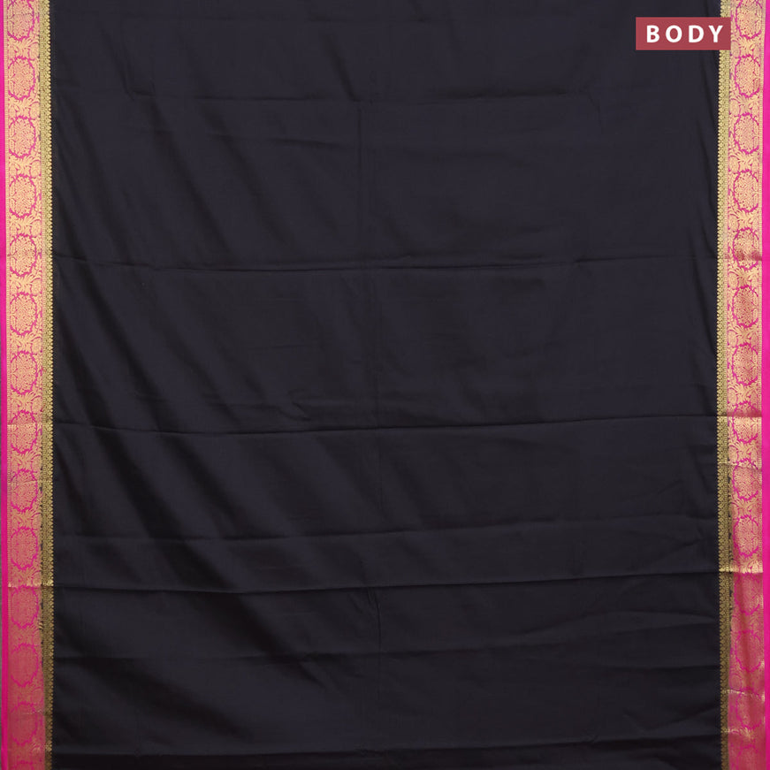 Semi crepe saree black and pink with plain body and zari woven border