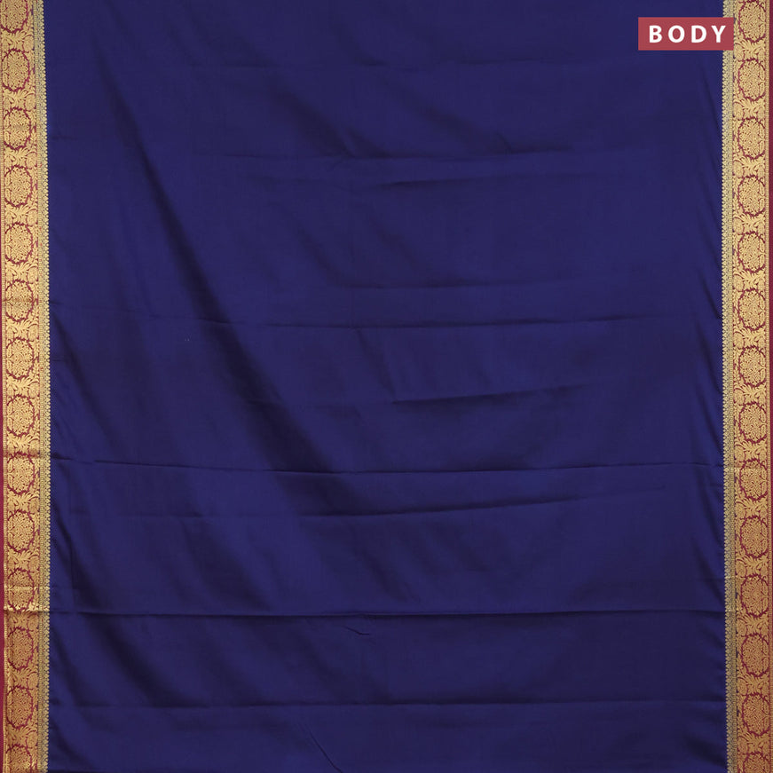 Semi crepe saree navy blue and wine shade with plain body and zari woven border