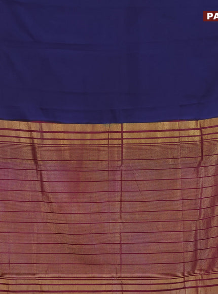 Semi crepe saree navy blue and wine shade with plain body and zari woven border