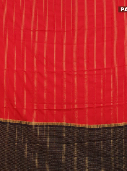 Semi crepe saree red and black with allover zari stripe pattern and zari woven border