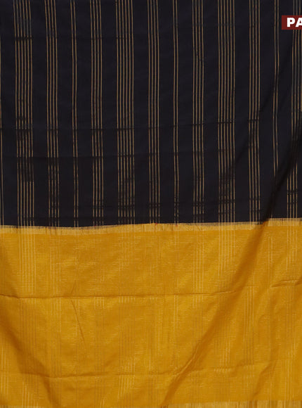 Semi crepe saree black and mango yellow with allover zari stripe pattern and zari woven border