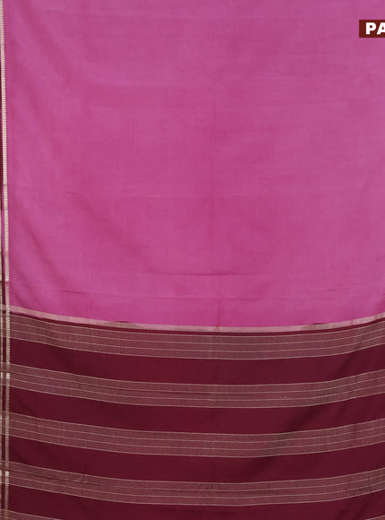 Semi crepe saree mauve pink and wine shade with plain body and long zari woven border