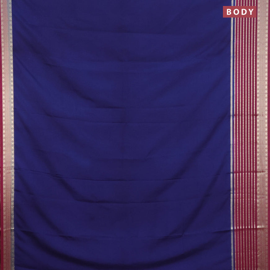 Semi crepe saree navy blue and wine shade with plain body and long zari woven border