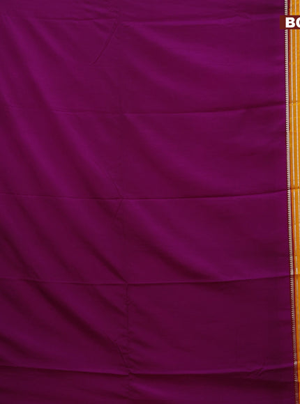 Semi crepe saree purple and mango yellow with plain body and long zari woven border