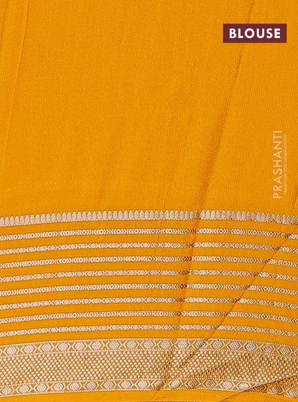 Semi crepe saree purple and mango yellow with plain body and long zari woven border