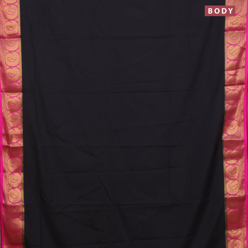 Semi crepe saree black and pink with plain body and paisley zari woven border