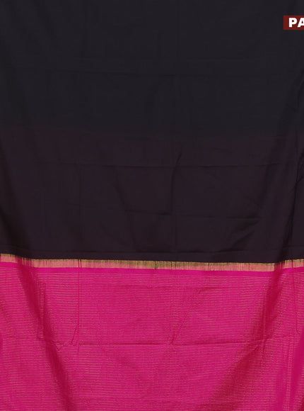 Semi crepe saree black and pink with plain body and paisley zari woven border