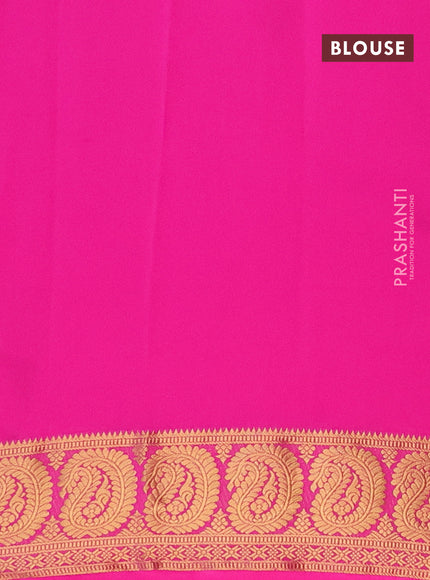 Semi crepe saree black and pink with plain body and paisley zari woven border