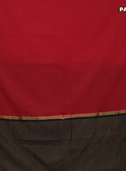 Semi crepe saree red and black with plain body and paisley zari woven border