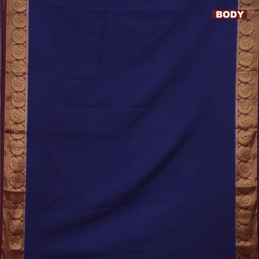 Semi crepe saree navy blue and wine shade with plain body and paisley zari woven border