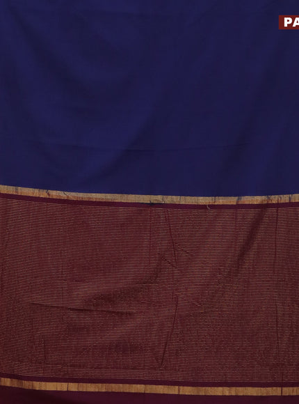 Semi crepe saree navy blue and wine shade with plain body and paisley zari woven border