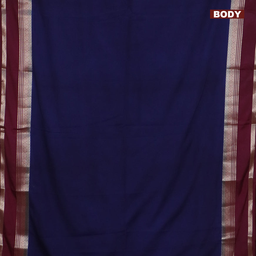 Semi crepe saree navy blue and wine shade with plain body and rettapet zari woven border