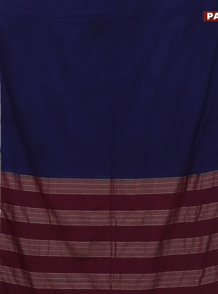 Semi crepe saree navy blue and wine shade with plain body and rettapet zari woven border