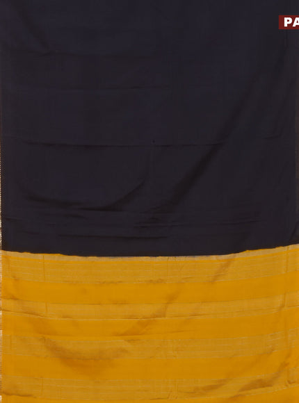 Semi crepe saree black and mango yellow with plain body and rettapet zari woven border