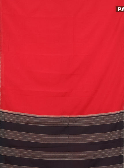 Semi crepe saree red and black with plain body and rettapet zari woven border