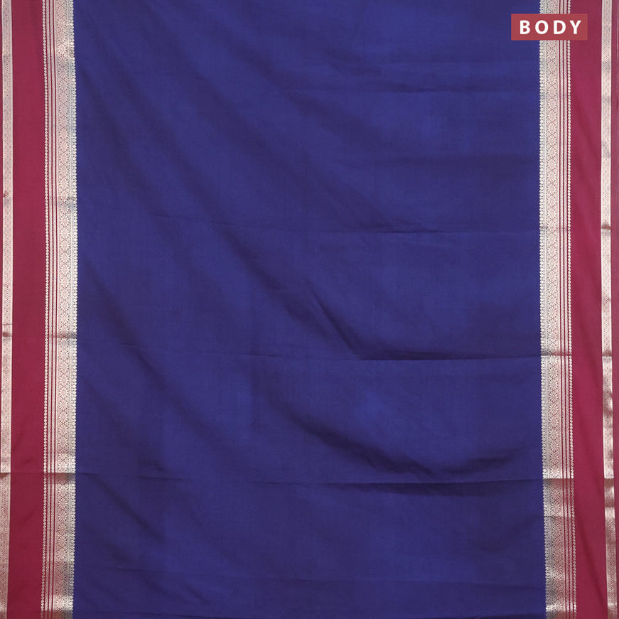 Semi crepe saree navy blue and wine shade with plain body and rettapet zari woven border