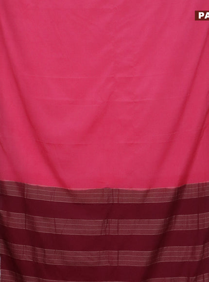 Semi crepe saree peach pink and maroon with plain body and rettapet zari woven border