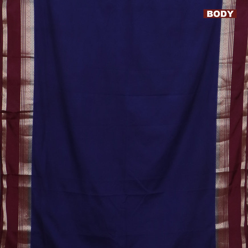 Semi crepe saree navy blue and wine shade with plain body and rettapet zari woven border