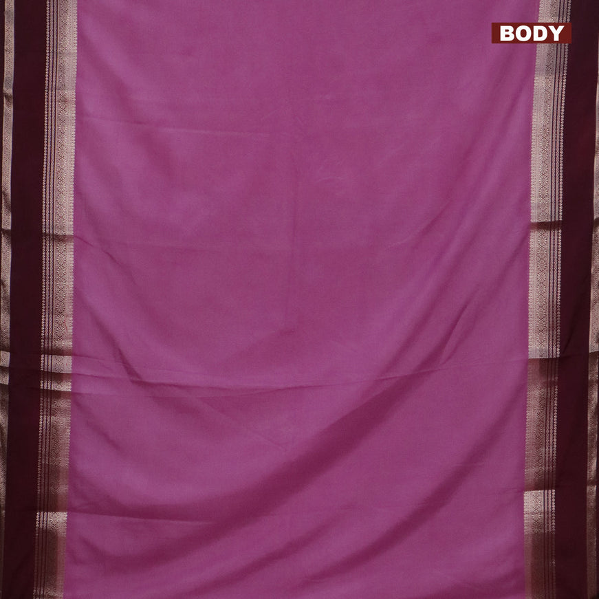 Semi crepe saree mauve pink and wine shade with plain body and rettapet zari woven border