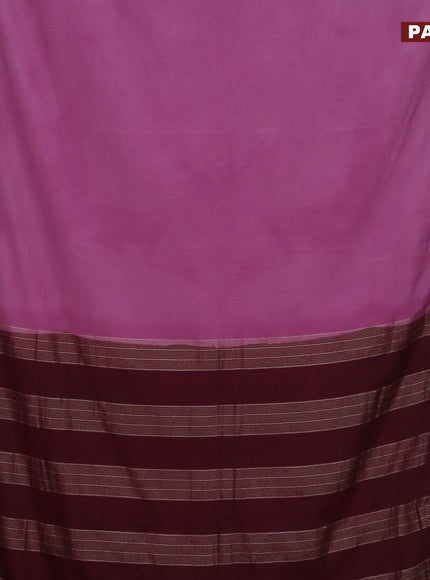 Semi crepe saree mauve pink and wine shade with plain body and rettapet zari woven border