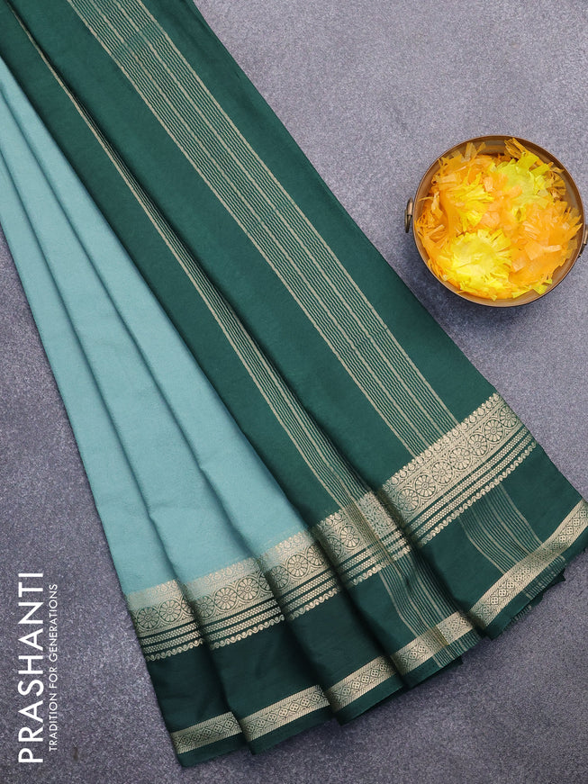 Semi crepe saree pastel green and dark green with plain body and rettapet zari woven border