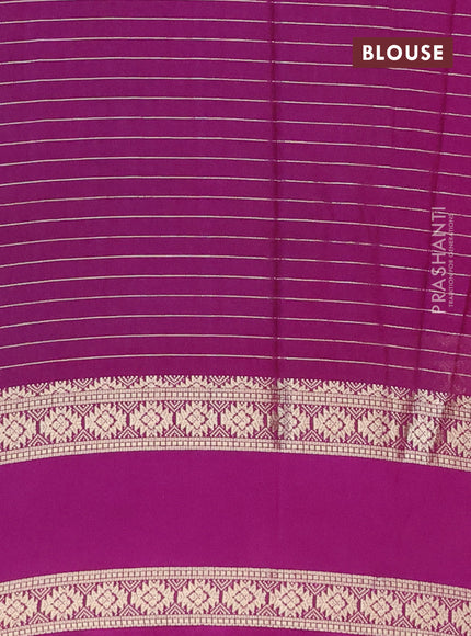 Semi crepe saree teal green and purple with allover zari stripe pattern and rettapet zari woven border