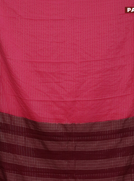 Semi crepe saree peach pink and deep maroon with allover zari stripe pattern and rettapet zari woven border