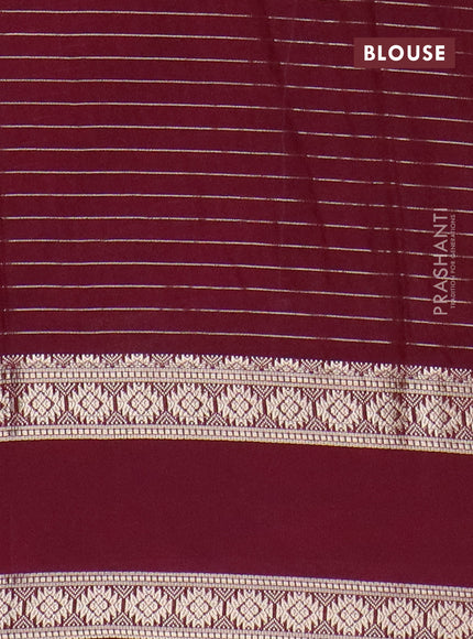 Semi crepe saree peach pink and deep maroon with allover zari stripe pattern and rettapet zari woven border