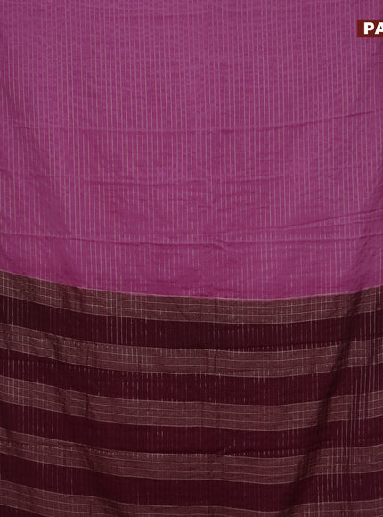 Semi crepe saree mauve pink and wine shade with allover zari stripe pattern and rettapet zari woven border