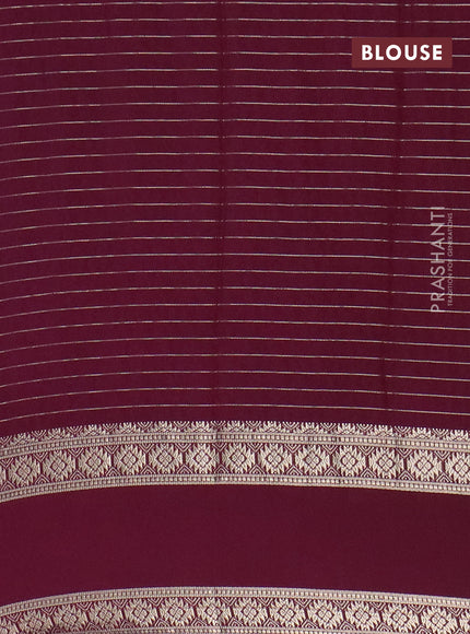 Semi crepe saree mauve pink and wine shade with allover zari stripe pattern and rettapet zari woven border