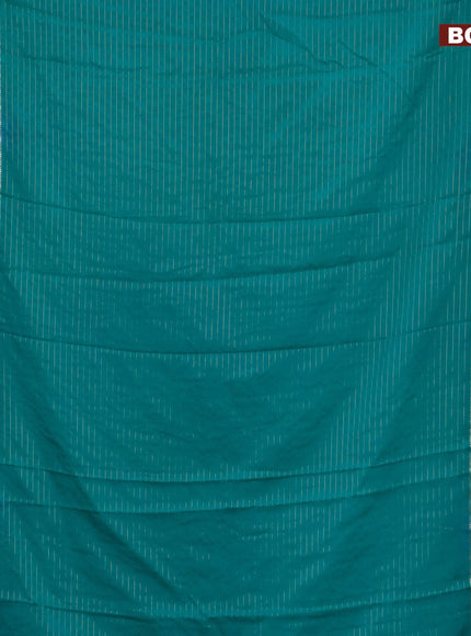 Semi crepe saree teal green shade and purple with allover zari stripe pattern and rettapet zari woven border