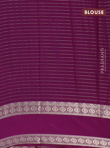 Semi crepe saree teal green shade and purple with allover zari stripe pattern and rettapet zari woven border