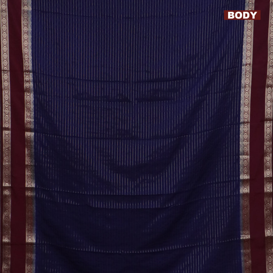 Semi crepe saree navy blue and wine shade with allover zari stripe pattern and rettapet zari woven border