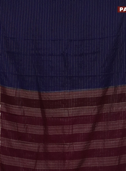 Semi crepe saree navy blue and wine shade with allover zari stripe pattern and rettapet zari woven border