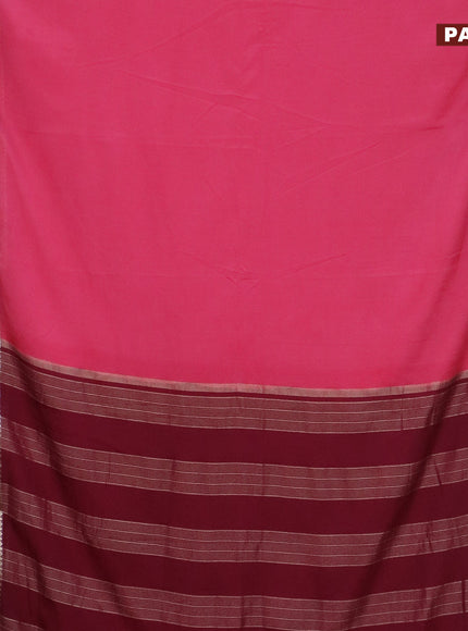 Semi crepe saree peach pink and wine shade with plain body and rettapet zari woven border