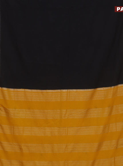 Semi crepe saree black and mango yellow with plain body and rettapet zari woven border