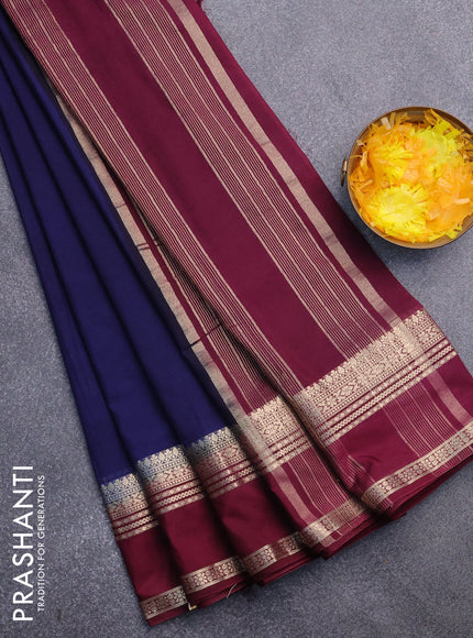 Semi crepe saree navy blue and wine shade with plain body and rettapet zari woven border