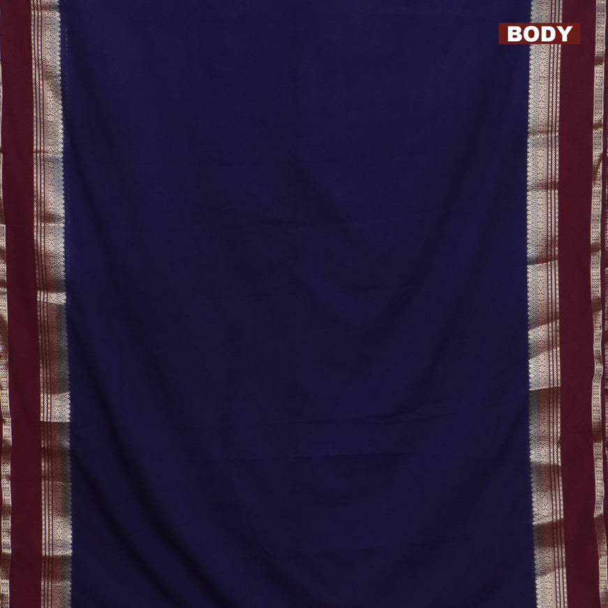 Semi crepe saree navy blue and wine shade with plain body and rettapet zari woven border