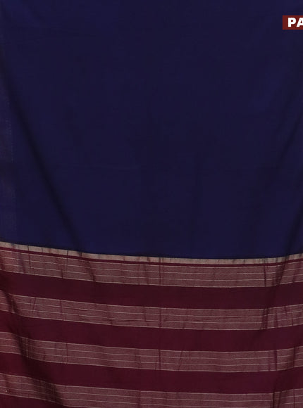 Semi crepe saree navy blue and wine shade with plain body and rettapet zari woven border