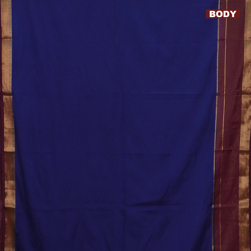 Semi crepe saree navy blue and wine shade with plain body and long zari woven border